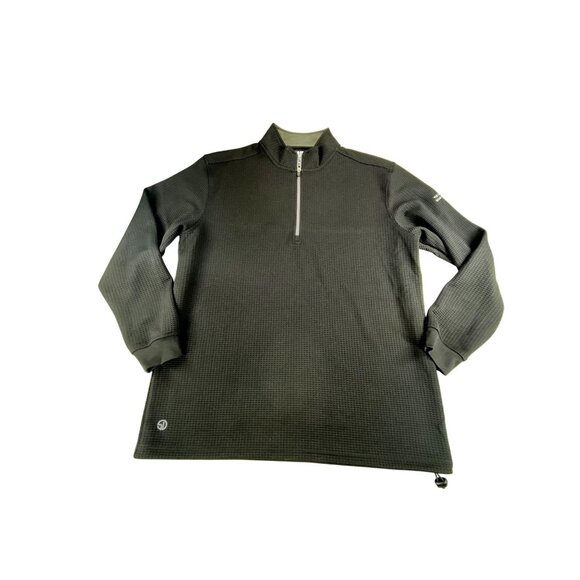 Straight Down Black Waffle Knit 1/4 Zip Pullover Mens XXL Drawstring Hem Logo